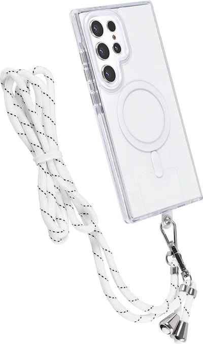 Hoes Geschikt voor: Samsung Galaxy S24 Ultra Hoesje voor om de nek - Magnetisch Magsafe Hoesje Met Koord - Hoes Met Koord - Hoes Cover Met Koord - Wit