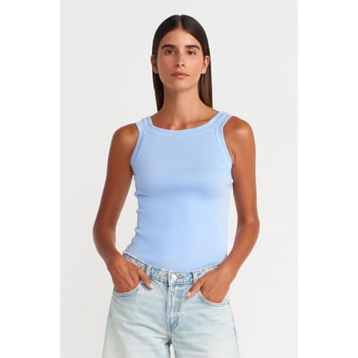 Mouwloze Geribbelde Blouse met Vierkante Hals