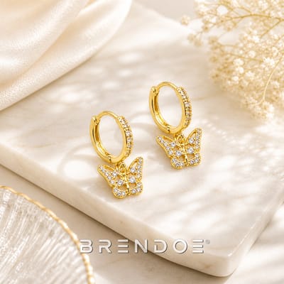 Brendoe Goudkleurige Vlinder Hangoorbellen Dames – Oorbellen met Zirkonia – Elegante Oorringen