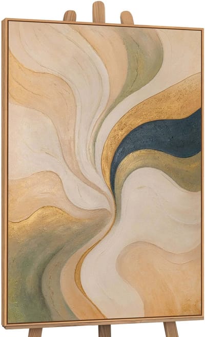 YS Schilderij - Handgeschilderd canvas schilderij - Wanddecoratie Abstract - Beige en goud - lijnen - Muurdecoratie woonkamer - Slaapkamer decoratie - Kamer accessoires - schilderij Modern Met lijnen - abstracte schilderijen Kunst Wood 120x80