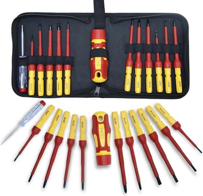 13-delige VDE-geïsoleerde schroevendraaier met wisselmes-set - magnetische schroevendraaier - spanningszoeker - sleuf PH - PZ - Torx - set