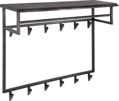 Luxe Kapstok Hangend 12 Haken - Wandkapstok Muur - Kapstokhaak 6x - Kapstokken Industrieel Staand - Wandkapstok met Hoedenplank Hout & Zwart Metaal Landelijk - Wandkapstok met Plank (100 cm x 30 cm x 80 cm)