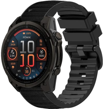 Strap-it Nylon hybride bandje geschikt voor Garmin Fenix 9 (Pro) 47mm - Fenix 8 (Pro-E-47mm) - Fenix 7 (Solar-Pro) - 6 (Solar-Pro) - Fenix 5 (Plus) / Forerunner 970 - 965 - 955 - 945 - 935 - 745 / Quatix 8 - 7 - 6 - 5 / Epix Gen 2 - Pro 47mm - Zwart
