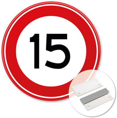 Verkeersbord Maximum snelheid 15km - A01-15 - Weerbestendig Aluminium - Ø60 cm - Bevestiging: Met muur-/ wandmontage beugels
