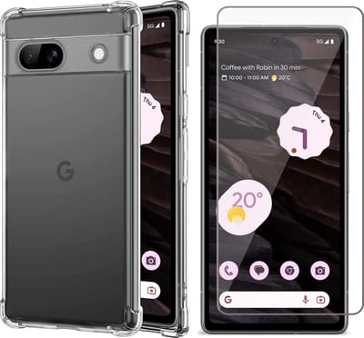 Hoesje geschikt voor Google Pixel 7a - Screen Protector GlassGuard - Back Cover Case ShockGuard Transparant & Screenprotector