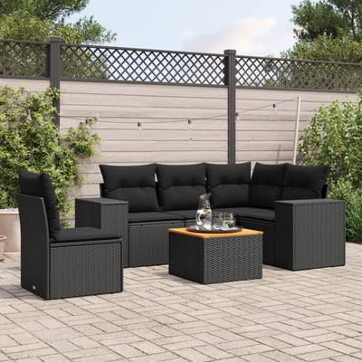 vidaXL - 6-delige - Loungeset - met - kussens - poly - rattan - zwart