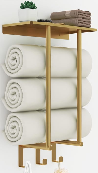 Unyqoos ® Stijlvol Metalen Handdoekenrek met Plank en 3 Haken voor Badkamerwand