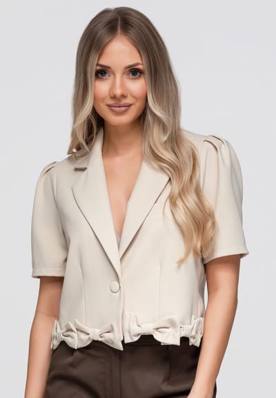 OMBRE Colbert - Slim Fit - Katoen - Korte Mouw Beige S