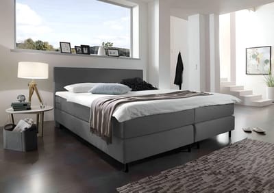 Boxspring Bravo - 160x200 - Antraciet - Bonellvering - Stof - Inclusief Topper - Bed compleet
