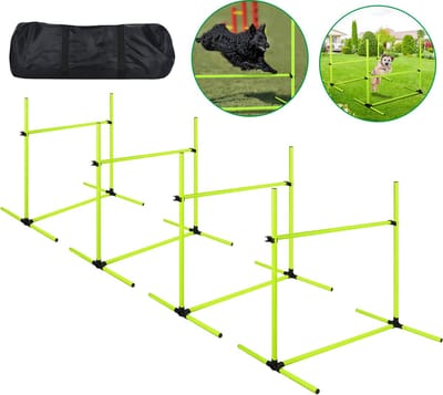 Honden Behendigheidsset - Hondensport Hindernissen - Hondentraining Stimuleren - In Hoogte Verstelbaar - 4 Stuks - Groen Blauw Wit