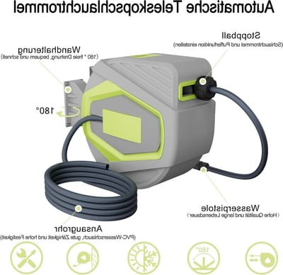Slanghaspel Wandmontage - Automatische oproller - Tuin water geven - 180 graden draaibaar - 30 meter slang - Groen