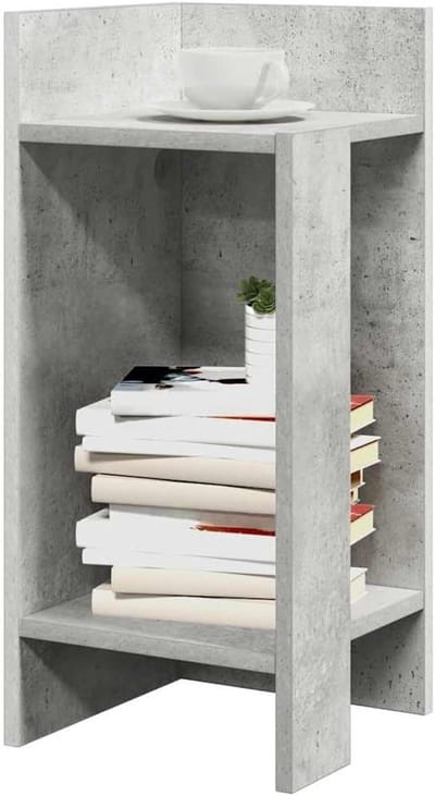 Bijzettafeltje met plank - Accenttafel hoektafel - Woonkamer inrichten - Stabiel duurzaam materiaal - 25x27x60 cm - Betongrijs