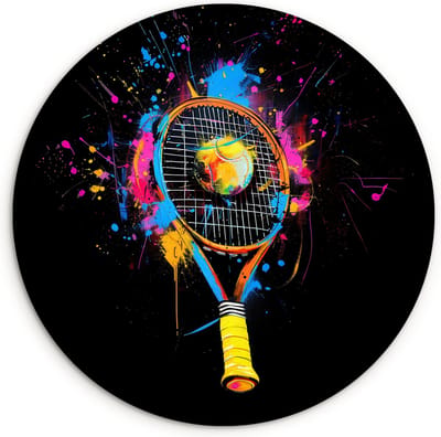 WallCircle® Wandcirkel 120x120 cm - Muurcirkel Graffiti - Sport - Tennis - Raket - Bal - Hobby - Kinderkamer - Muurdecoratie woonkamer - Wanddecoratie slaapkamer - Kamer decoratie accessoires - Ronde schilderijen - Woonaccessoires cirkel