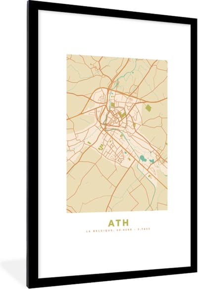 Fotolijst incl. Poster - Kaart - België - Stadskaart - Plattegrond - Ath - 80x120 cm - Posterlijst