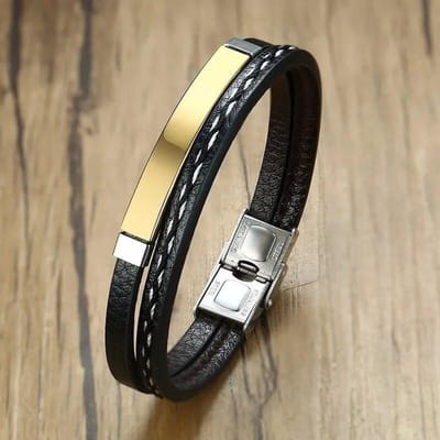Delysia King 2021 Trendy Heren Lederen Weefarmband Vrijetijdskleur Contrast Roestvrijstalen Bangle black