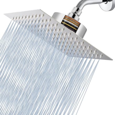 Allecta - Regendouchekop van roestvrij staal met watervalfilter - Krachtige grote douchekop - Geschikt voor hard water - 20 cm chroom.