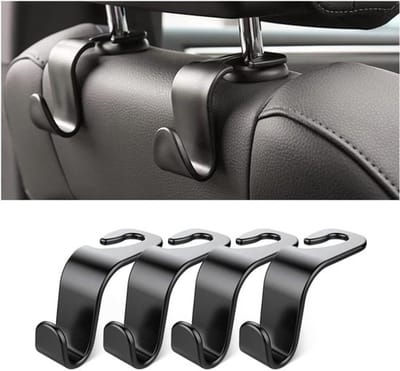 Oneay 4-pack - Autostoel hanger, universele autostoelhoofdsteunhaken voor tassen, jassen, paraplu's, boodschappentassen, handtassen en meer accessoires (zwart)