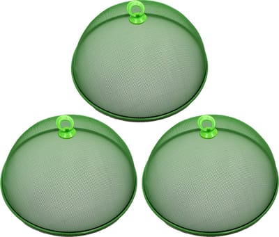 Haushaltshelden Vliegenkap/voedselkap - 3x - groen - metaal - D35 x H16 cm