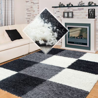 Muratap Basic shaggy geblokt vloerkleed zwart / wit hoogpolig- 60x110 cm