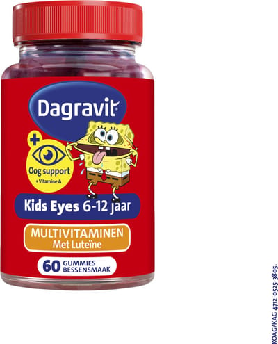 Dagravit Kids Eyes Multivitaminen met oogsupport - Multivitamine met vitaminen en mineralen - Met o.a. vitamine C en vitamine A ( luteïne) - Glutenvrij en lactosevrij - Bessensmaak - Spongebob - Leeftijd 6-12 jaar - 60 gummies