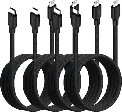 Voordeelbundel usb C kabel geschikt voor iPhone 14 13 12, iPad en AirPods naar Lightning ingang - 4 stuks - 3 meter - Extra lang - Stevig - Zwart