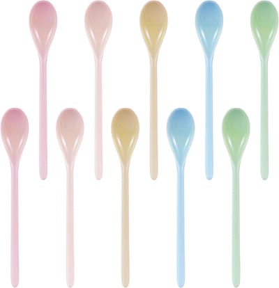 Set van 10 Lange Plastic Lepels voor IJs, Yoghurt en Eieren - Kleurige Melamine Lepels met Handvat