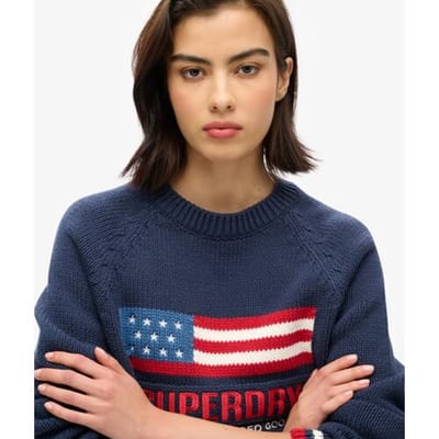 Superdry Americana Gebreide Trui met Ronde Hals Blauw Grootte: 42