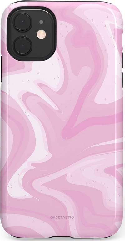 Casetastic hoesje geschikt voor Apple iPhone 11 - Dubbellaagse bescherming - Zoet Roze Marmer - Fashion Case - Lichtroze Wit
