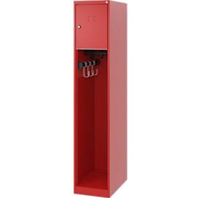 Brandweerkluis C+P Evolo Youngster, 1 vak, zonder helmhouder, vloerglijders, B 300 x D 500 x H 1530 mm, RAL 3000 vuurrood