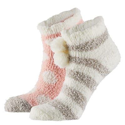 Apollo - Lage bedsokken - Bedsokken dames - Roze-Grijs - One Size - Slaapsokken - Warme sokken dames - Winter sokken - Fluffy sokken