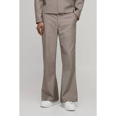 Getailleerde Pakbroek Met Contrasterende Bies En Wijde Pijpen | Taupe | Size 28