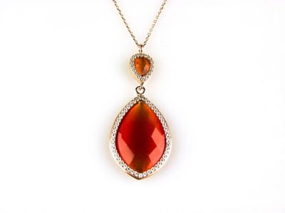 model Markies collier in zilver roze verguld gezet oranje steen en cubic zirconia
