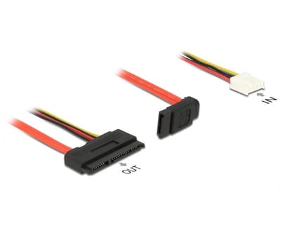 Floppy (v) + SATA data (v) naar SATA data en 5V + 12V voeding kabel - SATA600 - 6 Gbit/s / rood - 0,30 meter