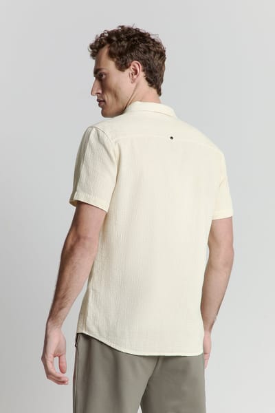 No Excess Shirt Short Sleeve Revers Collar Solid Structure Cement Size: XL | Casual Shirts Outlet | Heren | Beige