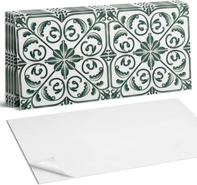 Coloray Plaktegels - Plantenpatroon met ornamenten Wandtegel Zelfklevend - 60 cm x 30 cm - Groente Plaktegels - 6 stuks - Rechthoek PVC Tegels - Plaktegels Keuken - Zelfklevende Vloertegels Badkamer - Vinyltegels Vloer Zelfklevend - Portugese Tegels