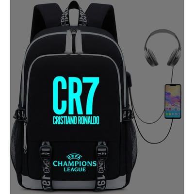 Sac à Dos Périphérique Ronaldo à Chargement USB Sac d'École Lumineux pour Étudiant Sac de Randonnée Extérieure 16inch