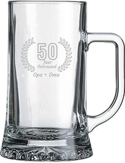 Gegraveerde Bierpul 50cl Opa + Oma 50 jaar getrouwd