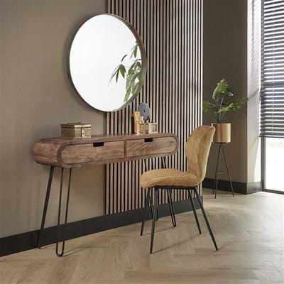 PS-Collection Barrel 2 Lade Kaptafel - 120x30x76cm - Zandkleur - Mango/Metaal - wandtafel, haltafel met lades, haltafel zwart, haltafel hout, hal tafel, haltafel met lades industrieel, haltafel industrieel, klaptafel, kaptafels, kaptafel zwart