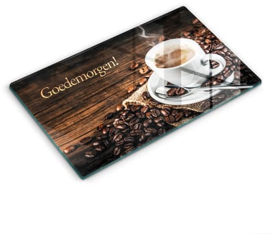 Wallfluent Glazen Snijplanken - Goedemorgen! Snijplanken Glas - 30 cm x 52 cm - Bruin Snijplanken van Glas - Glazen Snijplank - Decoratieve Glazen Snijplank - Glazen Snijplank met Antislip