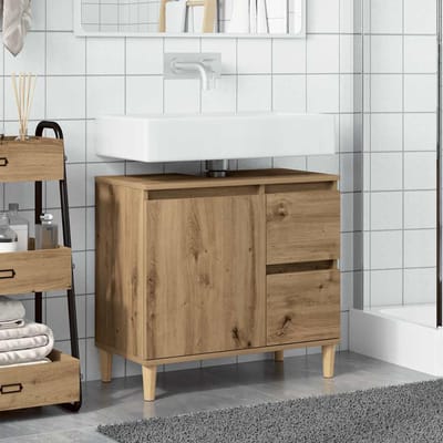 vidaXL - Wastafelkast - 65x33x60 - cm - bewerkt - hout - artisanaal - eikenkleurig