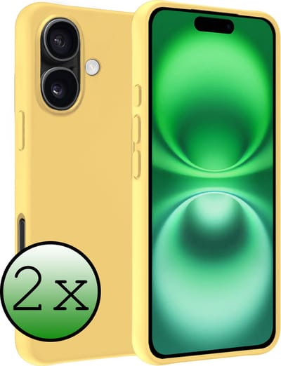 Hoesje 2 Stuks - Geschikt voor Apple iPhone 16 - Sterk & Shockproof - Case Siliconen - Back Cover - Telefoon Hoes - Geel