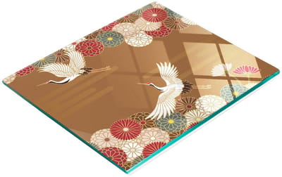 Decoratieve glazen snijplank voor in de keuken met kraanvogelmotief, 60x52 cm