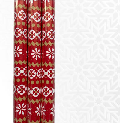 FESTIVE GIFTS Inpakpapier - Cadeaupapier - 300 x 70cm - 3 rollen - Kerst - Luxe Cadeauverpakking - Kleurrijk