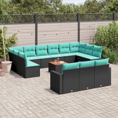 vidaXL - 14-delige - Loungeset - met - kussens - poly - rattan - zwart