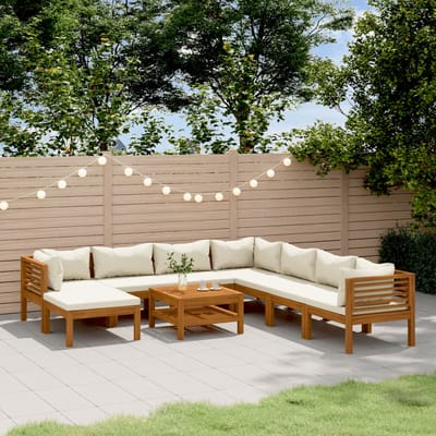 vidaXL - 9-delige - Loungeset - met - crèmekleurige - kussens - massief - acaciahout