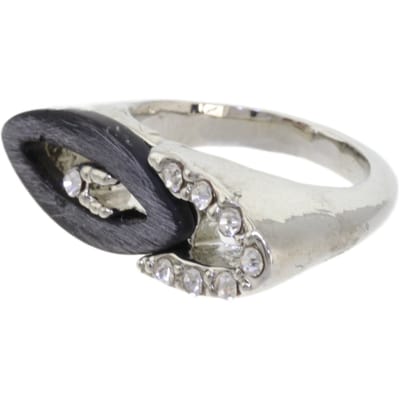Behave – ring – Zwart – Zilverkleur – Asymmetrisch design – Kristalaccenten
