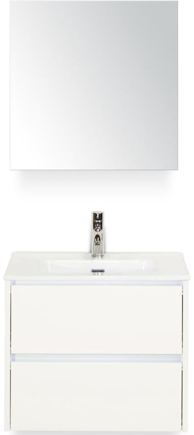Dante Badmeubelset 60 cm - Wit Hoogglans - Keramische Wastafel Wit Cover met Spiegelkast