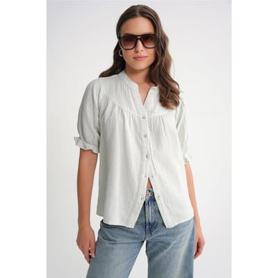 Linnenmix Korte Mouwen Knop Shirt