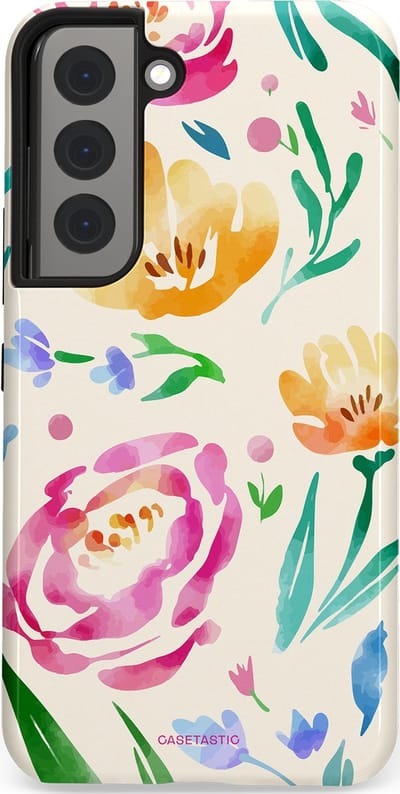 Casetastic hoesje geschikt voor Samsung Galaxy S22 - Dubbellaagse bescherming - Aquarel serenade - Fashion Case - Wit Mintgroen Crème Lichtroze