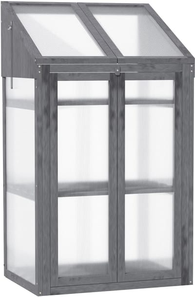 Outsunny kas - dennenhout - kunststof - grijs - 70L x 50B x 120H cm